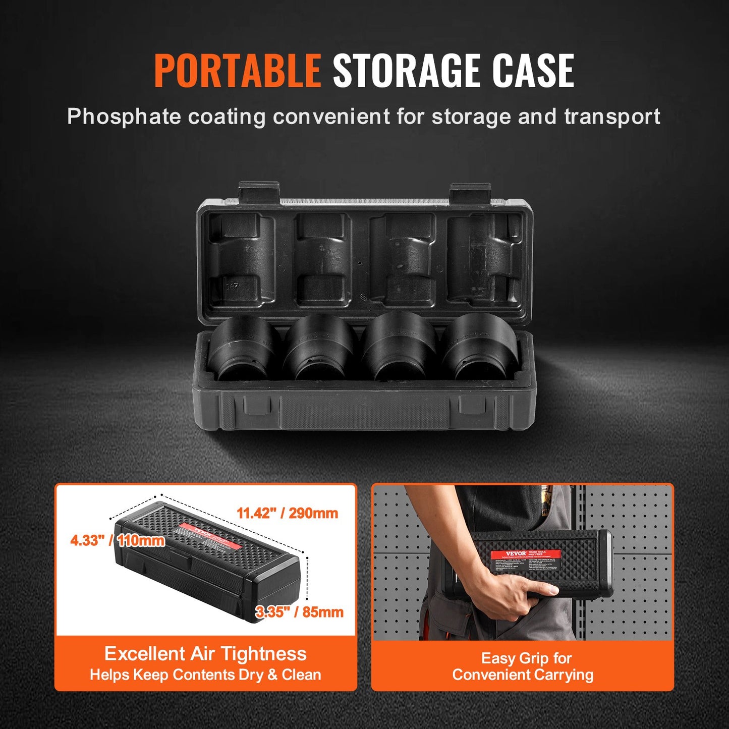 Axle Nut Impact Socket Set, 1/2" Drive 6-Point 4-Piece SAE Spindle Nut Socket Set, CR-MO Heat Treated Large Socket Set with Storage Case, for Auto Repair, Removing or Installing Axle Nuts