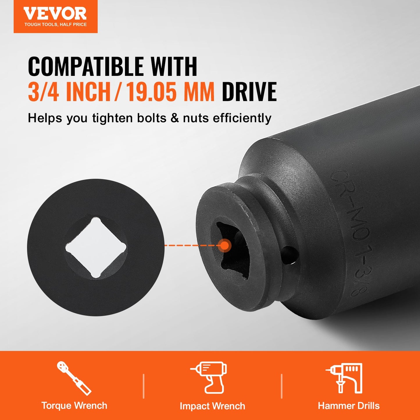 Axle Nut Impact Socket Set, 3/4" Drive Deep 6-Point 8-Piece SAE Spindle Nut Socket Set, CR-MO Heat Treated Large Socket Set with Storage Case, for Auto Repair, Removing or Installing Axle Nuts