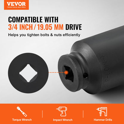 Axle Nut Impact Socket Set, 3/4" Drive Deep 6-Point 8-Piece SAE Spindle Nut Socket Set, CR-MO Heat Treated Large Socket Set with Storage Case, for Auto Repair, Removing or Installing Axle Nuts