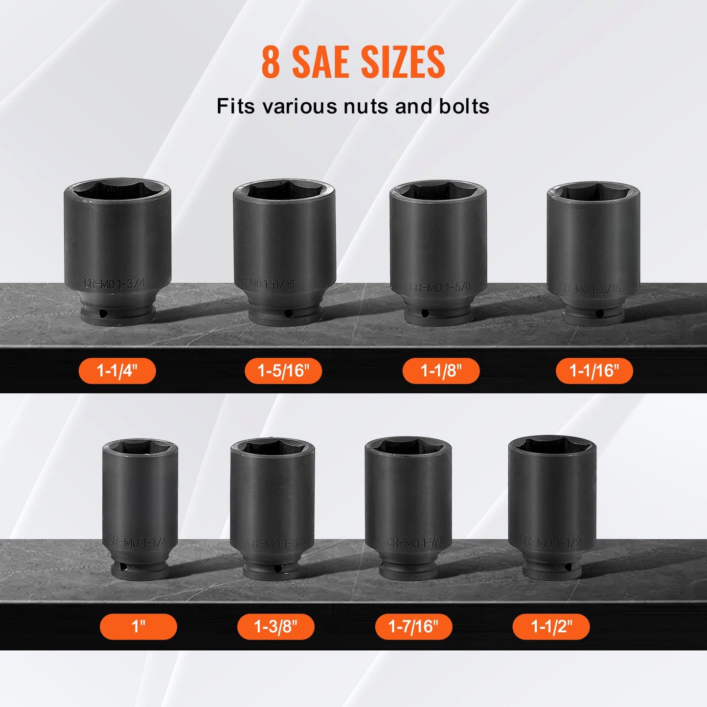 Axle Nut Impact Socket Set, 3/4" Drive Deep 6-Point 8-Piece SAE Spindle Nut Socket Set, CR-MO Heat Treated Large Socket Set with Storage Case, for Auto Repair, Removing or Installing Axle Nuts