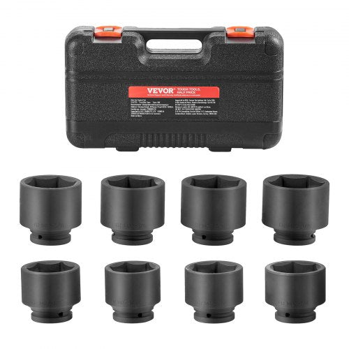 Axle Nut Impact Socket Set, 3/4" Drive 6-Point 8-Piece SAE Spindle Nut Socket Set, CR-MO Heat Treated Large Socket Set with Storage Case, for Auto Repair, Removing or Installing Axle Nuts