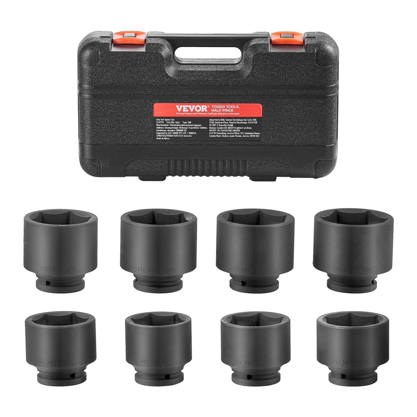 Axle Nut Impact Socket Set, 3/4" Drive 6-Point 8-Piece SAE Spindle Nut Socket Set, CR-MO Heat Treated Large Socket Set with Storage Case, for Auto Repair, Removing or Installing Axle Nuts