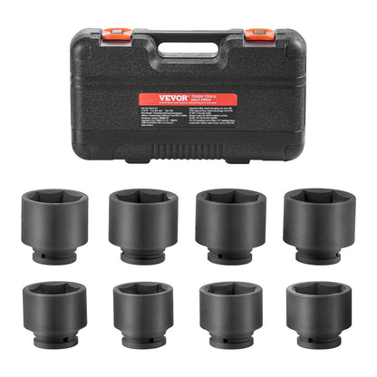 Axle Nut Impact Socket Set, 3/4" Drive 6-Point 8-Piece SAE Spindle Nut Socket Set, CR-MO Heat Treated Large Socket Set with Storage Case, for Auto Repair, Removing or Installing Axle Nuts