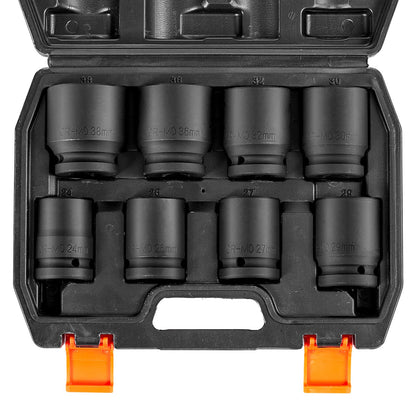 Axle Nut Impact Socket Set, 3/4" Drive 6-Point 8-Piece Metric Spindle Nut Socket Set, CR-MO Heat Treated Large Socket Set with Storage Case, for Auto Repair, Removing or Installing Axle Nuts