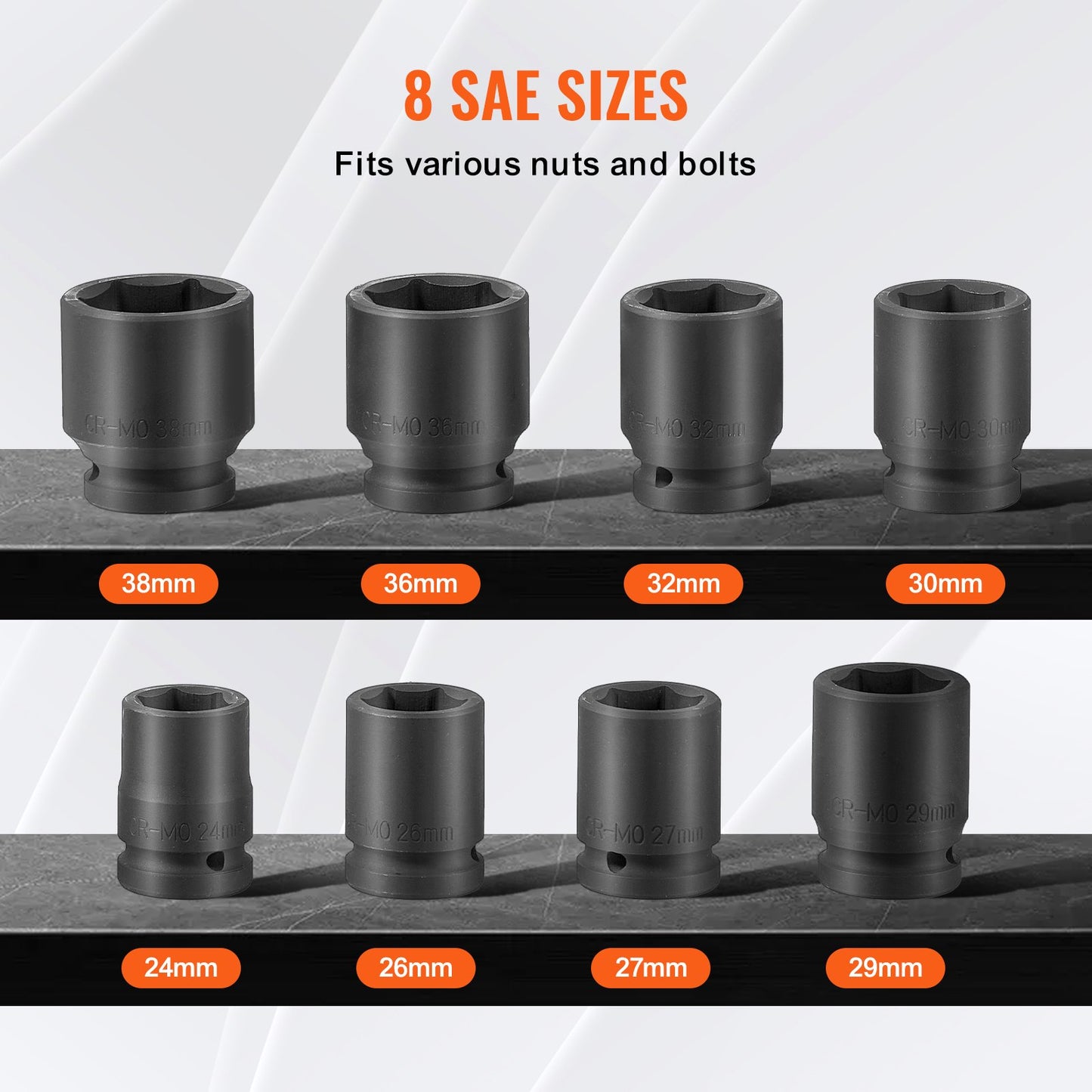 Axle Nut Impact Socket Set, 3/4" Drive 6-Point 8-Piece Metric Spindle Nut Socket Set, CR-MO Heat Treated Large Socket Set with Storage Case, for Auto Repair, Removing or Installing Axle Nuts