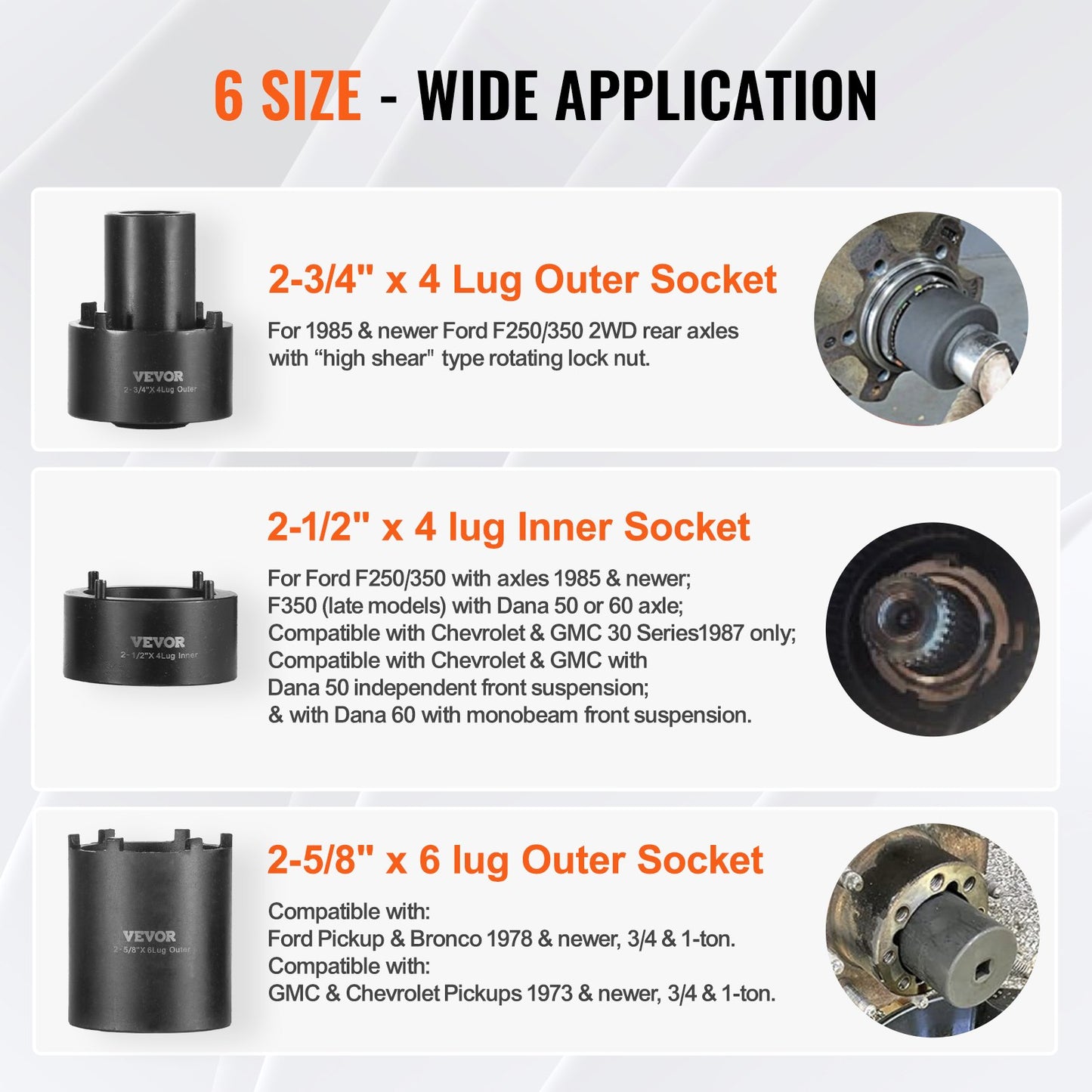 Spindle Nut Socket Tool Kit, 1/2 inch Drive 6 Piece Axle Hub Nut Socket Set, for Toyota, Ford, 4WD Vehicles and GM Vehicles, with Storage Case, Axle Spindle Nut Retainers Remover