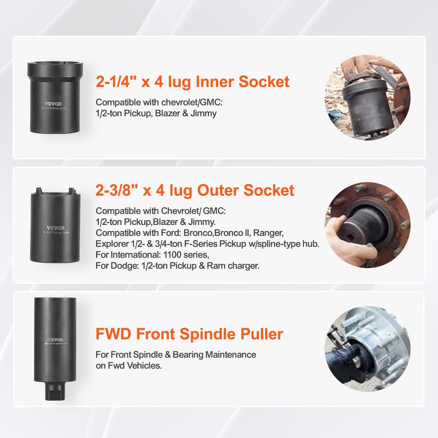 Spindle Nut Socket Tool Kit, 1/2 inch Drive 6 Piece Axle Hub Nut Socket Set, for Toyota, Ford, 4WD Vehicles and GM Vehicles, with Storage Case, Axle Spindle Nut Retainers Remover