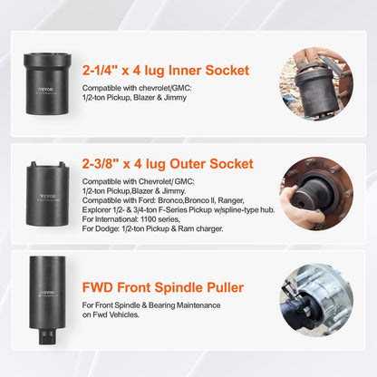 Spindle Nut Socket Tool Kit, 1/2 inch Drive 6 Piece Axle Hub Nut Socket Set, for Toyota, Ford, 4WD Vehicles and GM Vehicles, with Storage Case, Axle Spindle Nut Retainers Remover