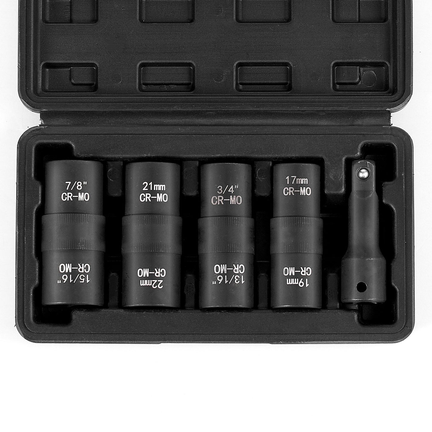 Lug Nut Impact Socket Set, 1/2 inch Drive Metric and SAE 6-Point Flip Socket Set, 4 Total Lug Nut Sizes, CR-MO Steel Wheel Socket Set with Storage Case and Extension Bar, for Auto Repair