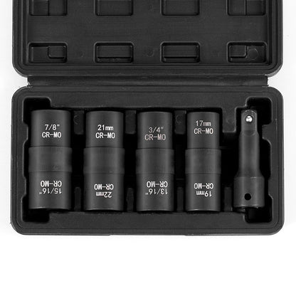 Lug Nut Impact Socket Set, 1/2 inch Drive Metric and SAE 6-Point Flip Socket Set, 4 Total Lug Nut Sizes, CR-MO Steel Wheel Socket Set with Storage Case and Extension Bar, for Auto Repair