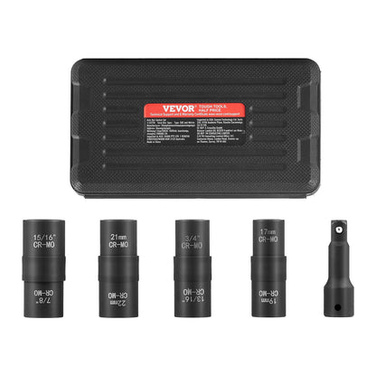 Lug Nut Impact Socket Set, 1/2 inch Drive Metric and SAE 6-Point Flip Socket Set, 4 Total Lug Nut Sizes, CR-MO Steel Wheel Socket Set with Storage Case and Extension Bar, for Auto Repair