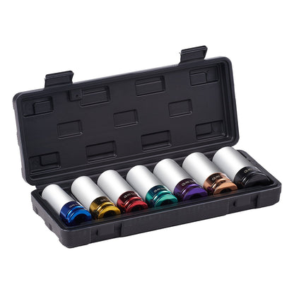 Schlagnuss-Steckschlüsselsatz, 1/2-Zoll-Antrieb, metrisch, 6-Kant, tiefe Stecknuss, 7-teilig