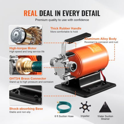 Vattenöverföringspump Bärbar Verktygspump 12V 360 GPH 1/10 HP Slang