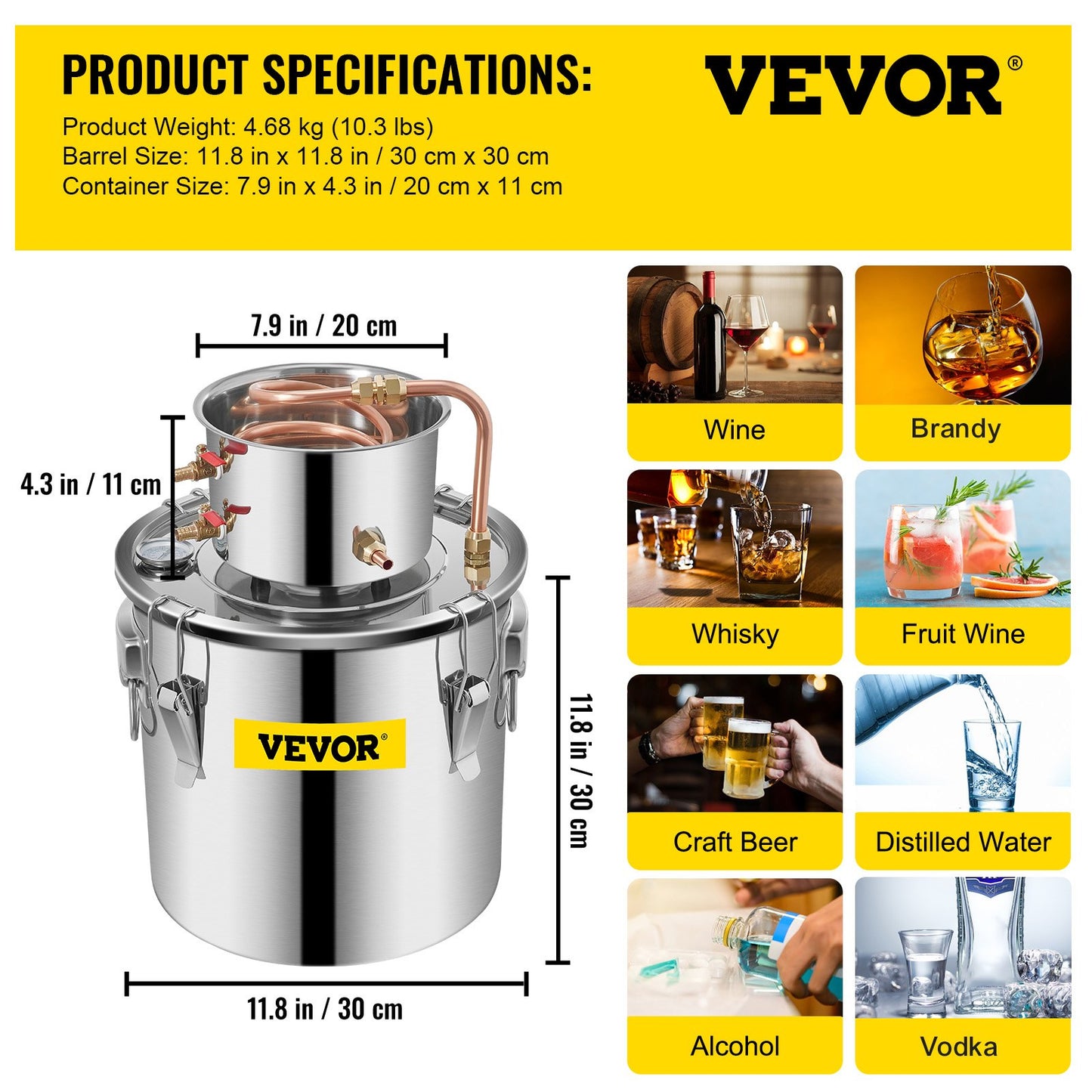 Vevor Moonshine Still Destillerie-Set, 5,5 Gallonen, Destillationsset für ätherische Öle mit Wasserpumpe