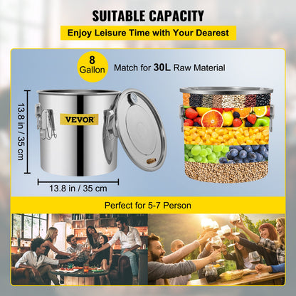 Alcohol Still 9.6Gal/38L, Alcohol Distiller with Circulating Pump, Alcohol Still Copper Tube, Whiskey Distilling Kit with Build-In Thermometer, Whiskey Making Kit for DIY Alcohol, Stainless Stee