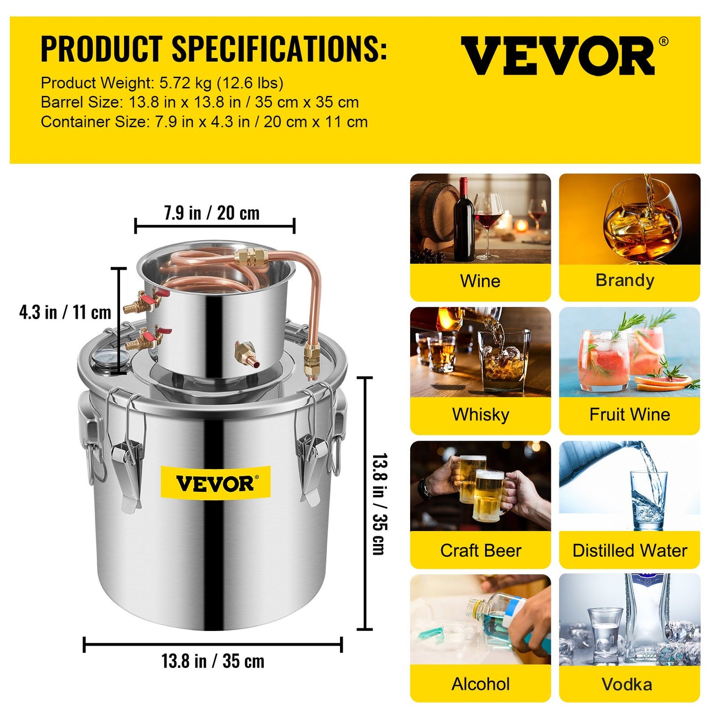 Vevor Moonshine Still Distillery Kit 9,6G Ätherisches Öl Destillationsset mit Wasserpumpe