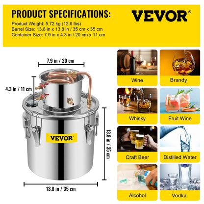 Vevor Moonshine Still Distillery Kit 9,6G Ätherisches Öl Destillationsset mit Wasserpumpe