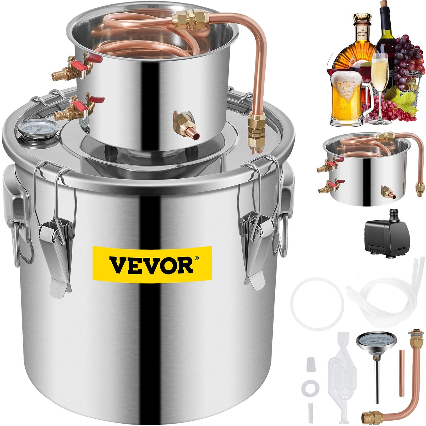 Vevor Moonshine Still Distillery Kit 9,6G Ätherisches Öl Destillationsset mit Wasserpumpe