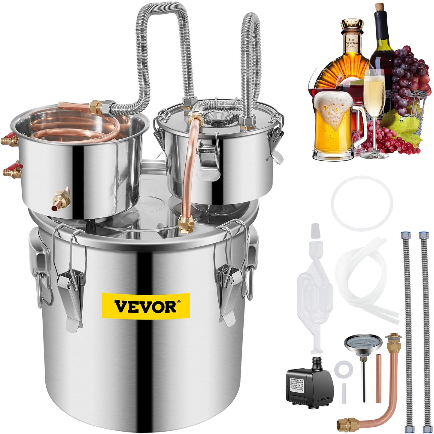 8.5 Gal Home Use Moonshine Still Brewing Stainless Steel Water Essential Oil Double Barrel