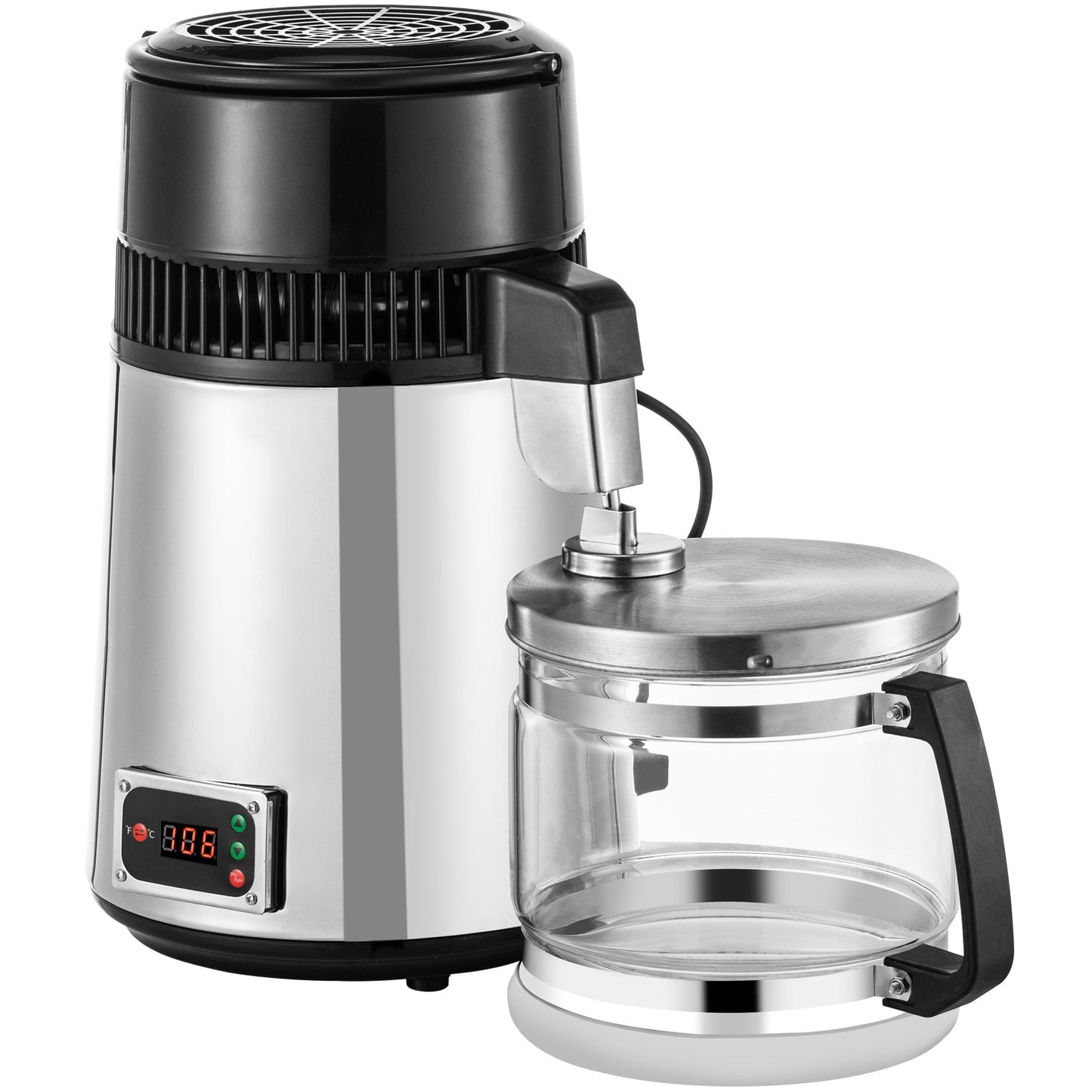 Silver Water Distiller Machine 750W Justerbar temperatur Water Distiller 4L vintillverkningsset Bryggsats Rostfritt stål inre destillerare med justerbar temperatur för kökshem