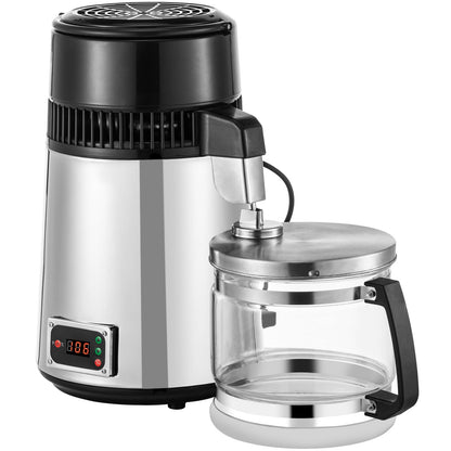 Silver Water Distiller Machine 750W Justerbar temperatur Water Distiller 4L vintillverkningsset Bryggsats Rostfritt stål inre destillerare med justerbar temperatur för kökshem