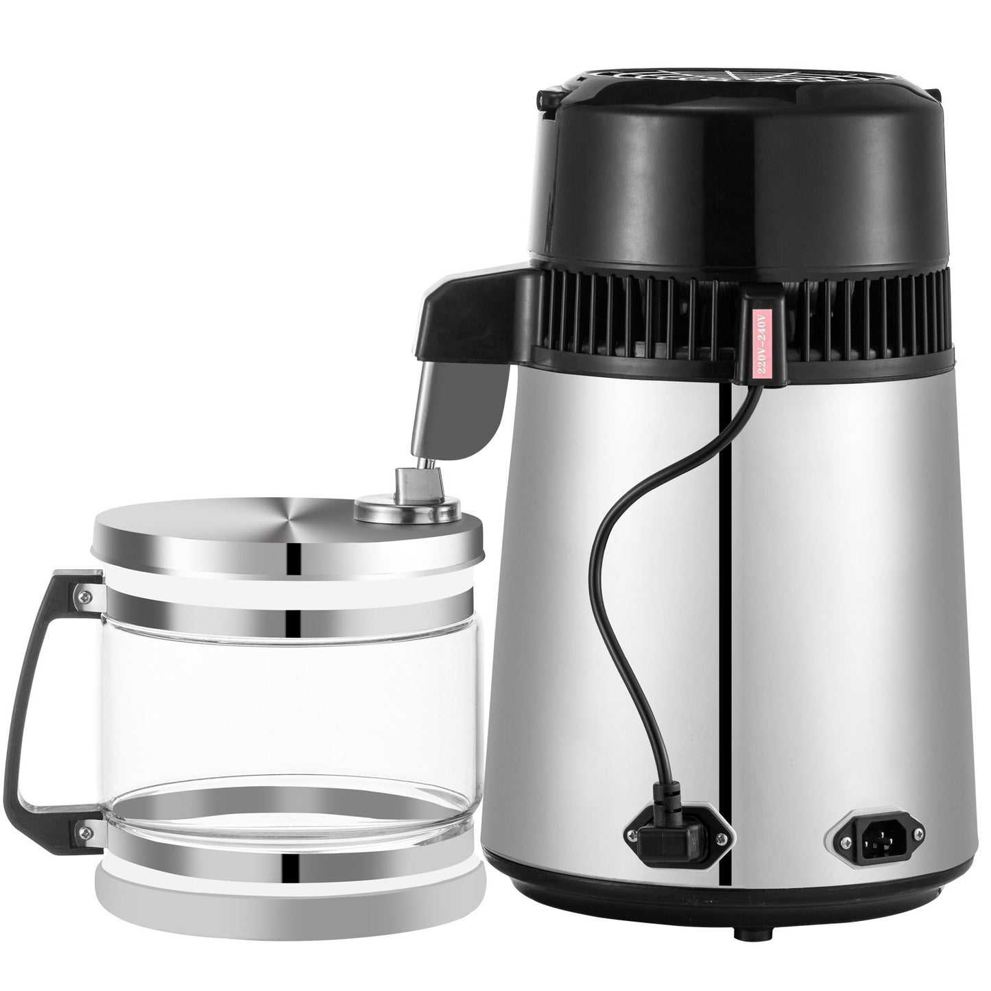 Silver Water Distiller Machine 750W Justerbar temperatur Water Distiller 4L vintillverkningsset Bryggsats Rostfritt stål inre destillerare med justerbar temperatur för kökshem