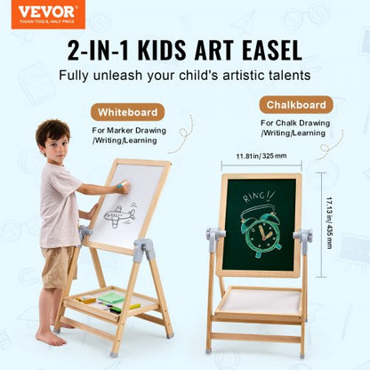 2-in-1-Kunststaffelei für Kinder, doppelseitige magnetische Schreibtafel aus Holz | EU
