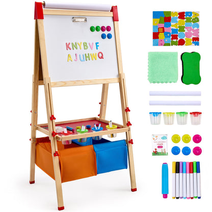 3-in-1-Kunststaffelei für Kinder, doppelseitige magnetische Schreibtafel aus Holz