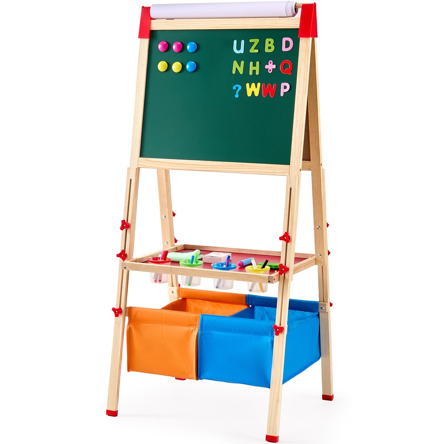 3-in-1-Kunststaffelei für Kinder, doppelseitige magnetische Schreibtafel aus Holz