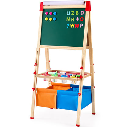 3-in-1-Kunststaffelei für Kinder, doppelseitige magnetische Schreibtafel aus Holz