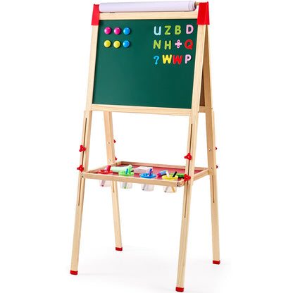 3-in-1-Kunststaffelei für Kinder, doppelseitige magnetische Schreibtafel aus Holz