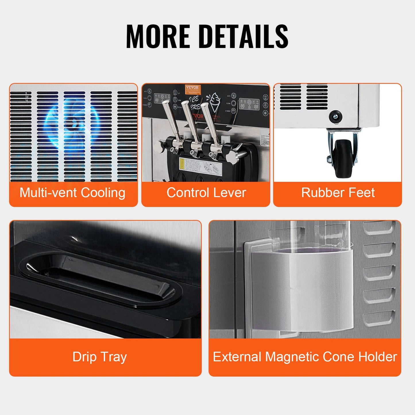 Kommerzielle Softeismaschine, 34–44 l/h, Ausbeute 3 Geschmacksrichtungen, LED-Panel