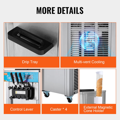 Kommerzielle Softeismaschine, 21–31 l/h, Ertrag 3 Geschmacksrichtungen