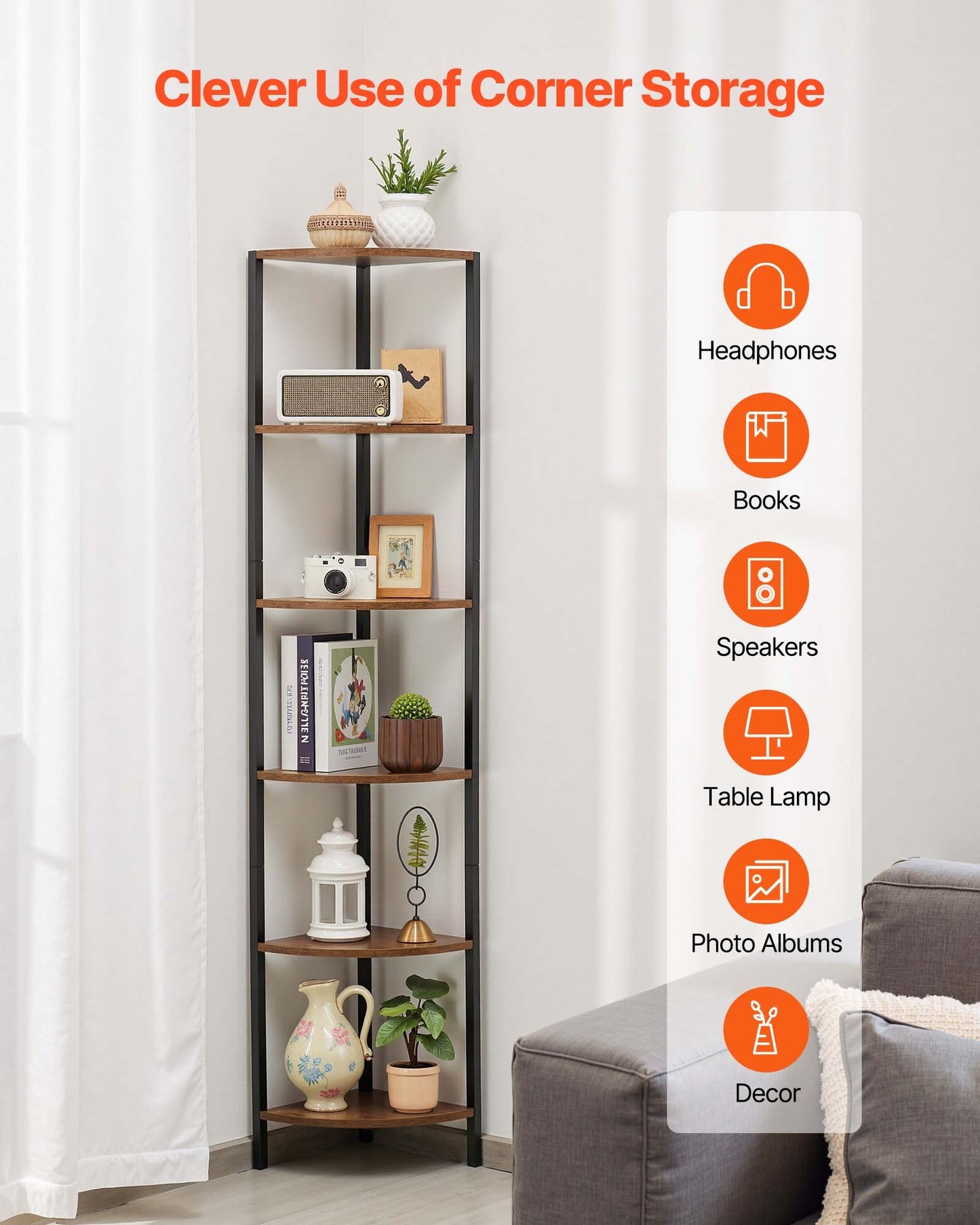 6 Tier Corner Shelf with LED Light, 68" Tall Corner Bookshelf with Storage Shelves for Collectibles, Display Shelf with Multi-color Lights Controlled Via RC/APP for Bedroom, Living Room, Office