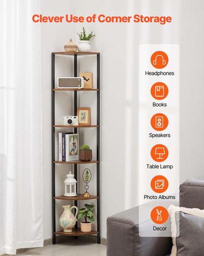 6 Tier Corner Shelf with LED Light, 68" Tall Corner Bookshelf with Storage Shelves for Collectibles, Display Shelf with Multi-color Lights Controlled Via RC/APP for Bedroom, Living Room, Office