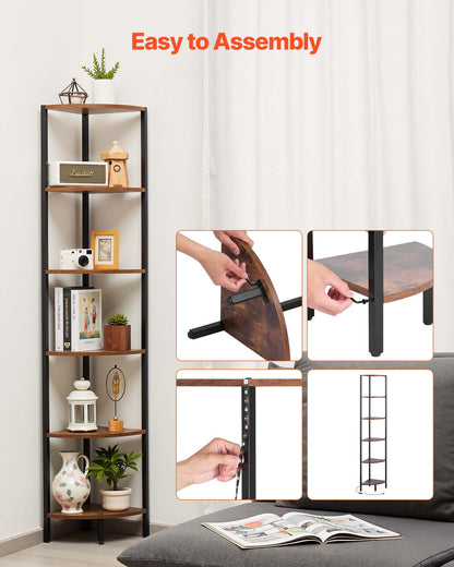 6 Tier Corner Shelf with LED Light, 68" Tall Corner Bookshelf with Storage Shelves for Collectibles, Display Shelf with Multi-color Lights Controlled Via RC/APP for Bedroom, Living Room, Office