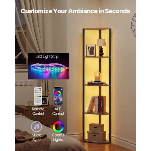 5-tier corner shelf tall corner rack with LED light narrow display shelf