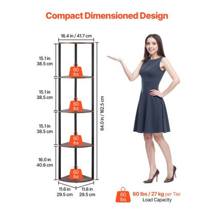 5-tier corner shelf tall corner rack with LED light narrow display shelf