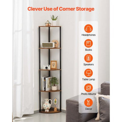 5-tier corner shelf tall corner rack with LED light narrow display shelf