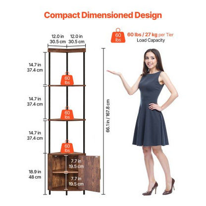 5-tier corner shelf high corner rack with LED lighting and doors narrow shelf