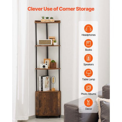 5-tier corner shelf high corner rack with LED lighting and doors narrow shelf