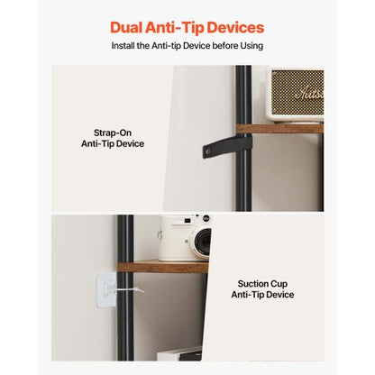 5-tier corner shelf high corner rack with LED lighting and doors narrow shelf