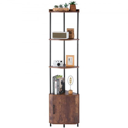 5-tier corner shelf high corner rack with LED lighting and doors narrow shelf