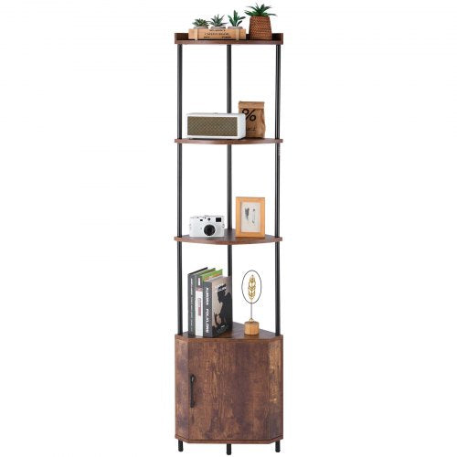 5-tier corner shelf high corner rack with LED lighting and doors narrow shelf
