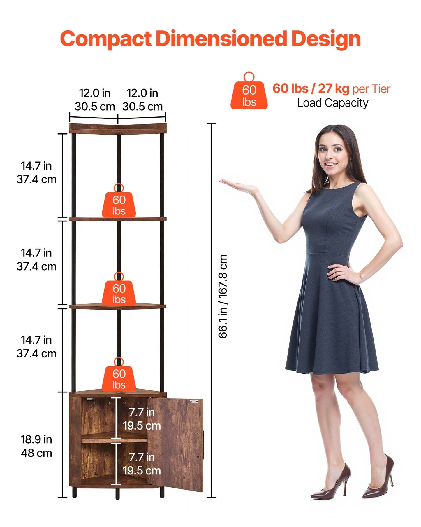 5 Tier Corner Shelf with LED Light, 65.4" Tall Corner Bookshelf with Storage Cabinet, Display Shelf with Multi-color Lights Controlled Via RC/APP for Bedroom, Living Room, Office