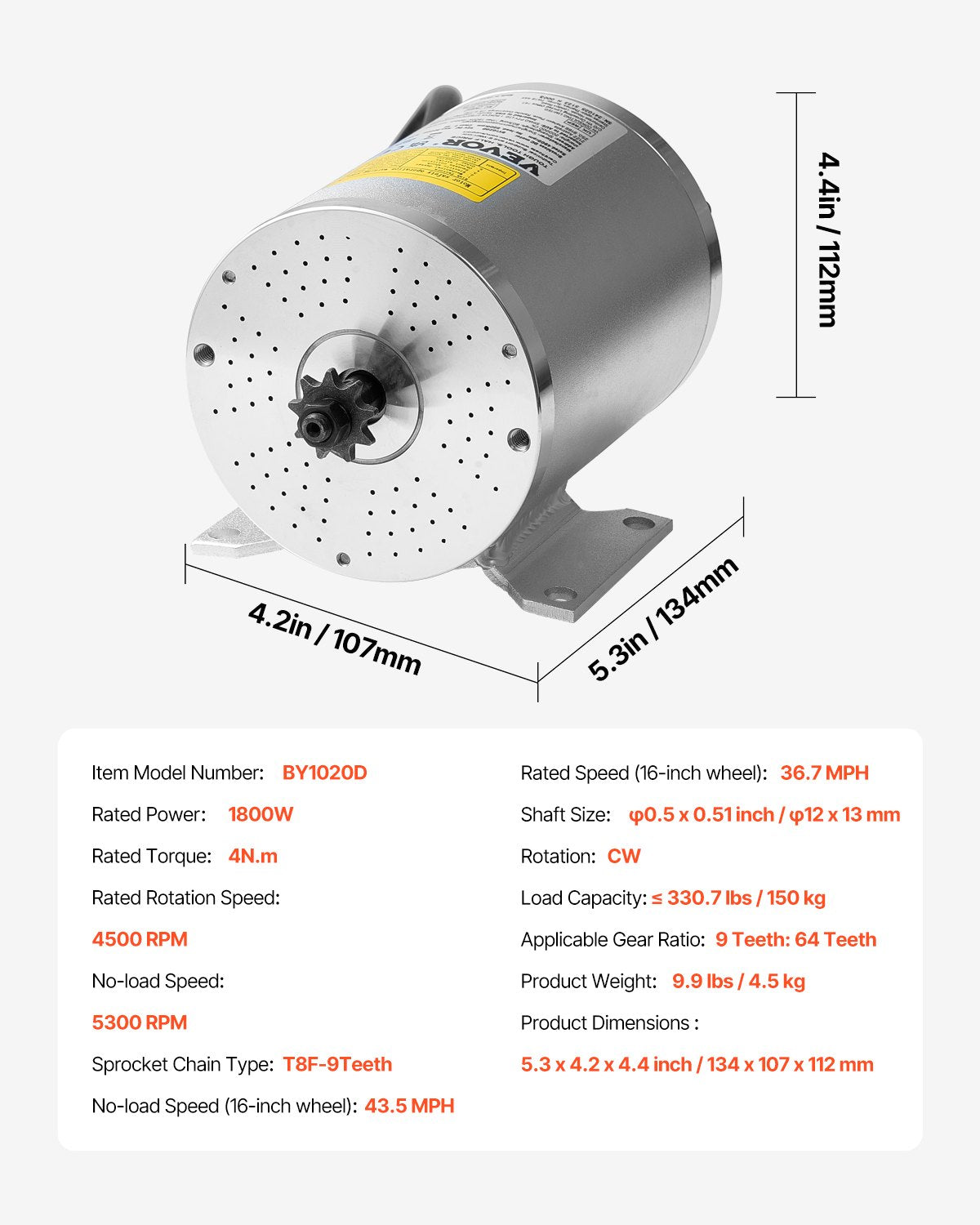 1800W elektrisk borstlös DC-motor 48V 4500rpm Motor för E-Bike Dirt Bike