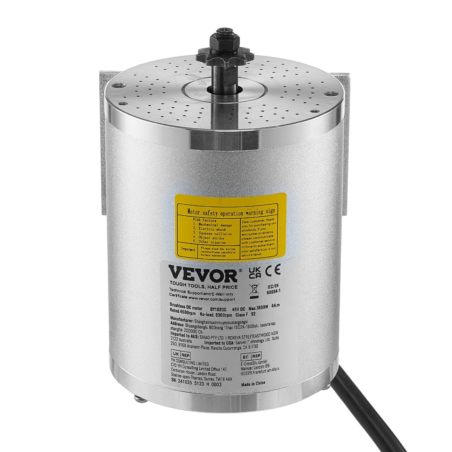 1800W elektrisk borstlös DC-motor 48V 4500rpm Motor för E-Bike Dirt Bike