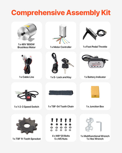 1800W elektrisk borstlös DC-motorsats 48V 4500rpm med hastighetsregulator