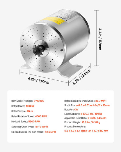 1800W elektrisk borstlös DC-motorsats 48V 4500rpm med hastighetsregulator