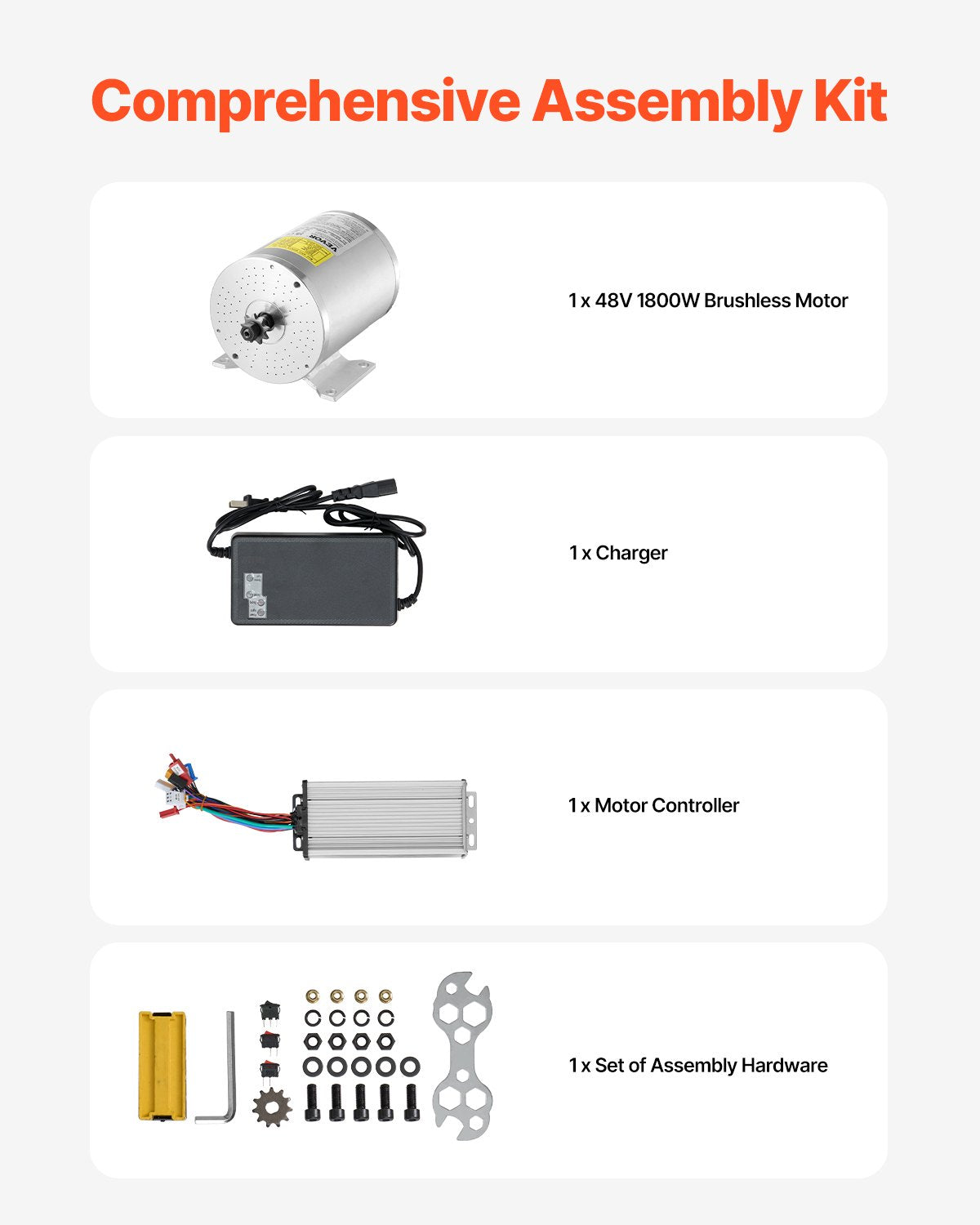 1800W Electric Brushless DC Motor Kit - 48V 4500rpm Motor with Upgraded Speed Controller for Go Karts E-Bike Motorcycle Scooter